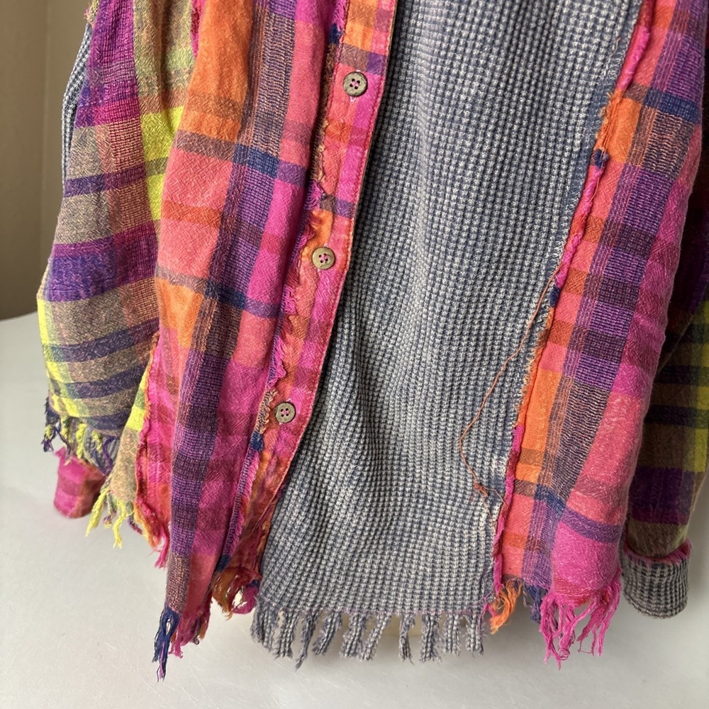 Oli & Hali Womens Patchwork Plaid Waffle Knit Button Down Shirt size Large - Picture 2 of 15